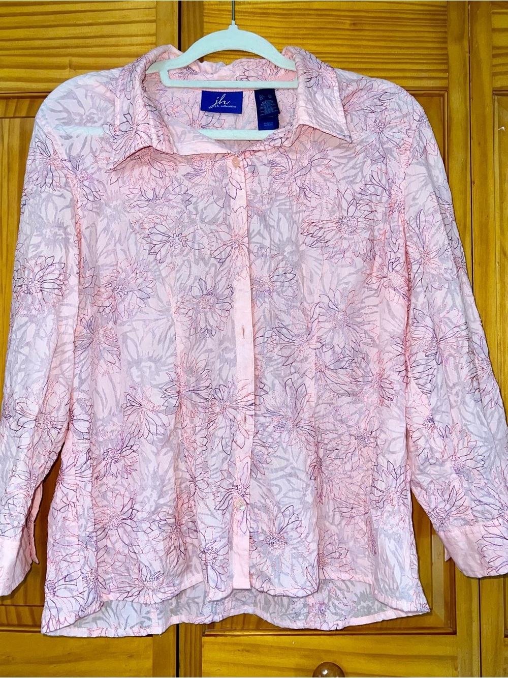 jh Collection Light Pink Floral Sheer Button-Down Shirt